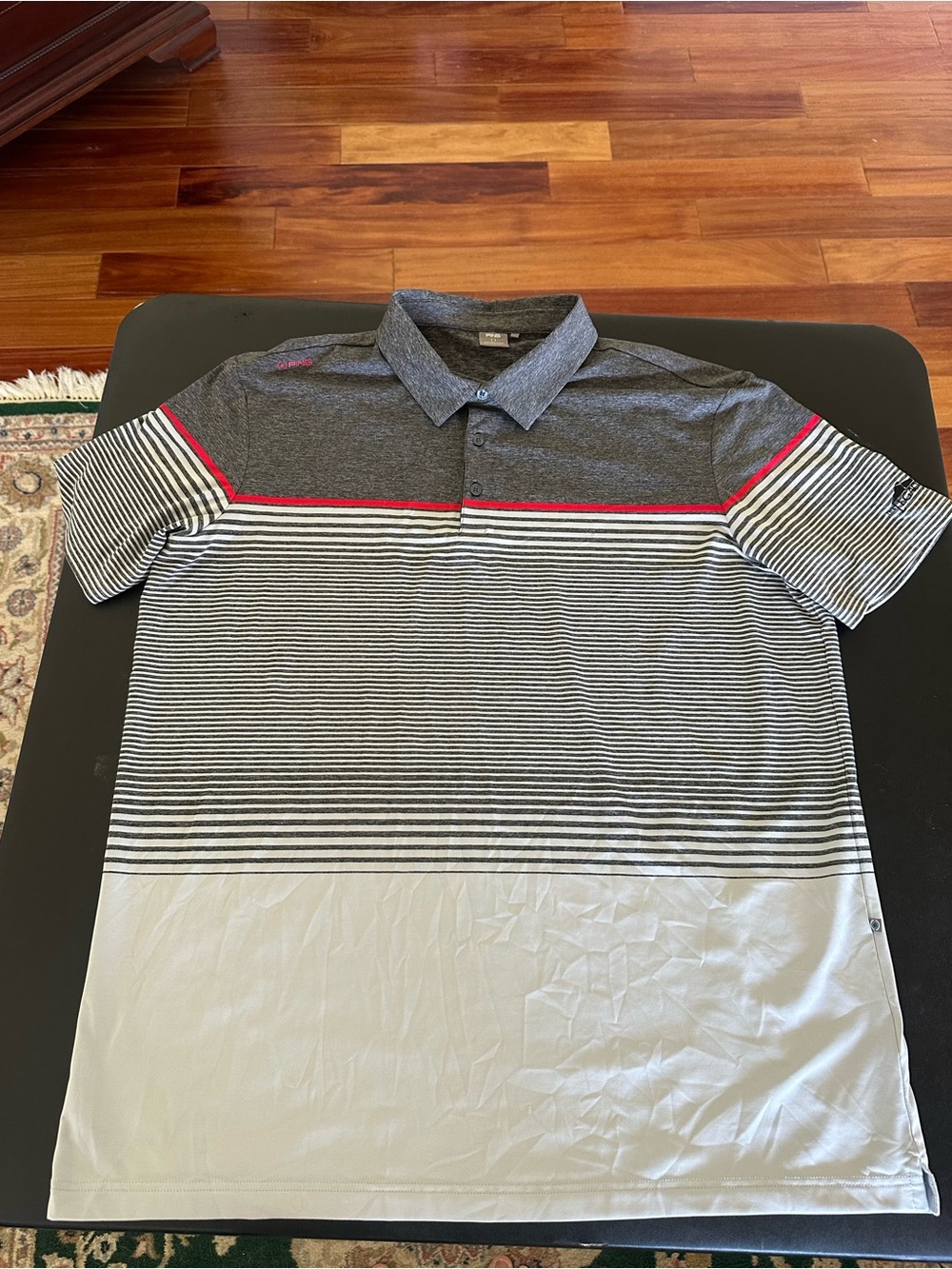 Ping Men's Grey Stripe Polo Shirt with Red Accent 2XL